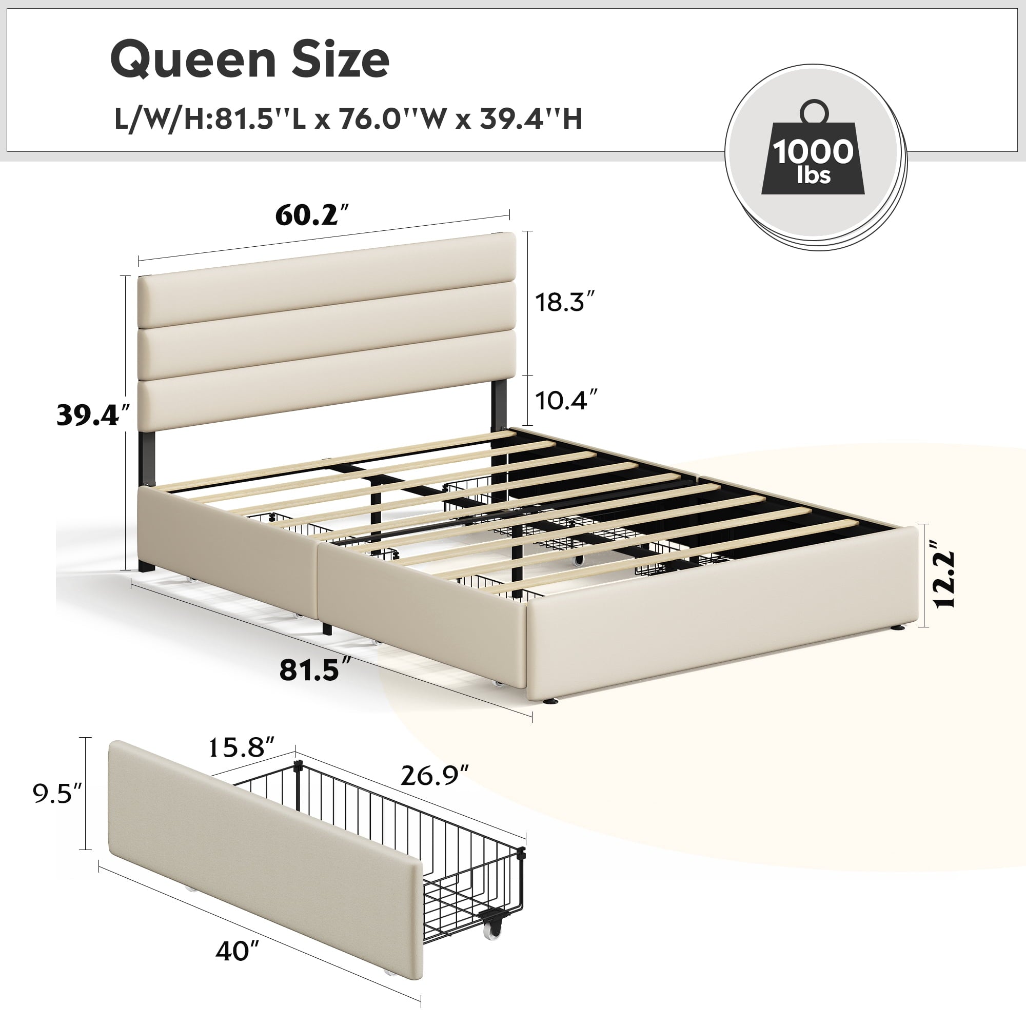 GALAXHERO Queen Size Upholstered Bed Frame with 4 Storage Drawers and Headboard, Velvet Platform Bedframe, Sturdy Metal & Wooden Slats Support, No Box Spring Needed, Easy Assembly