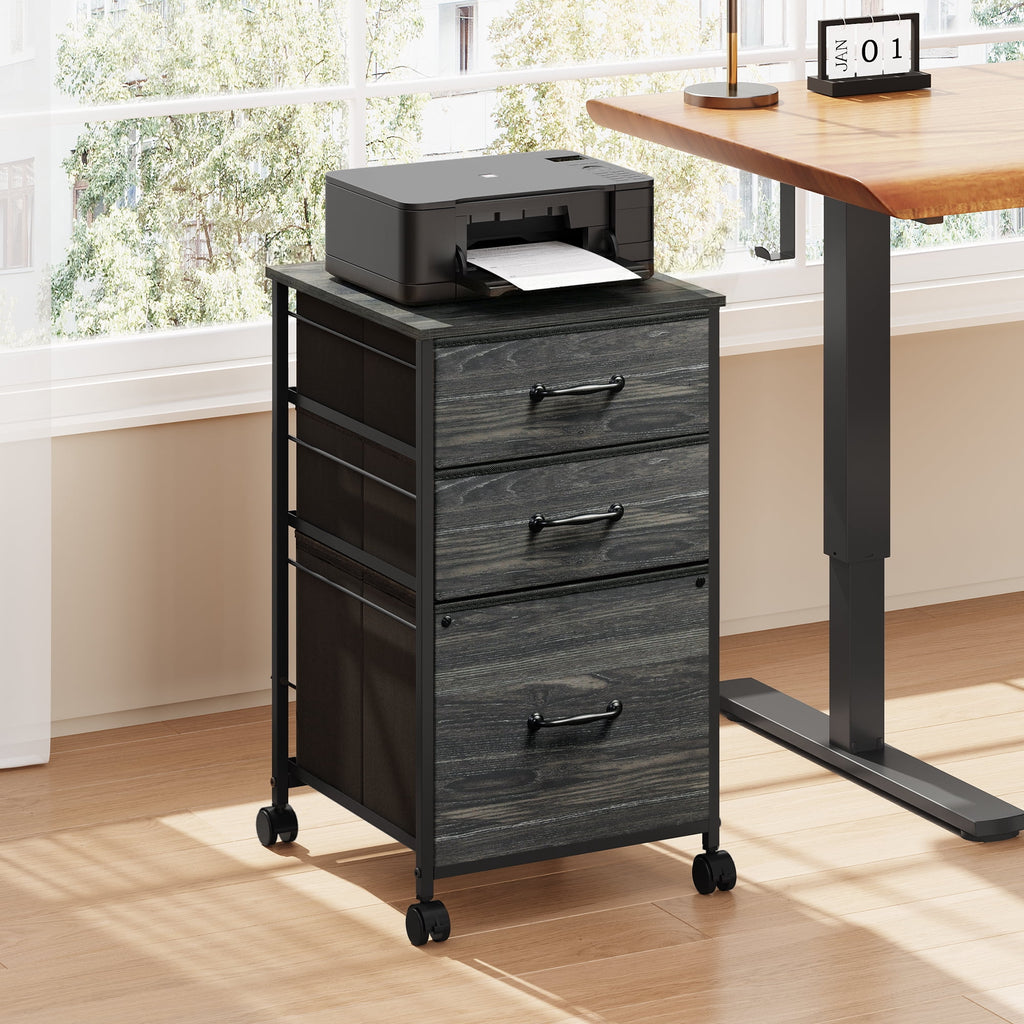 GALAXHERO 3 Drawer File Cabinet, Rolling Printer Stand Filing Cabinets for Home Office, Fabric Vertical File Cabinet Fits A4 or Letter Size