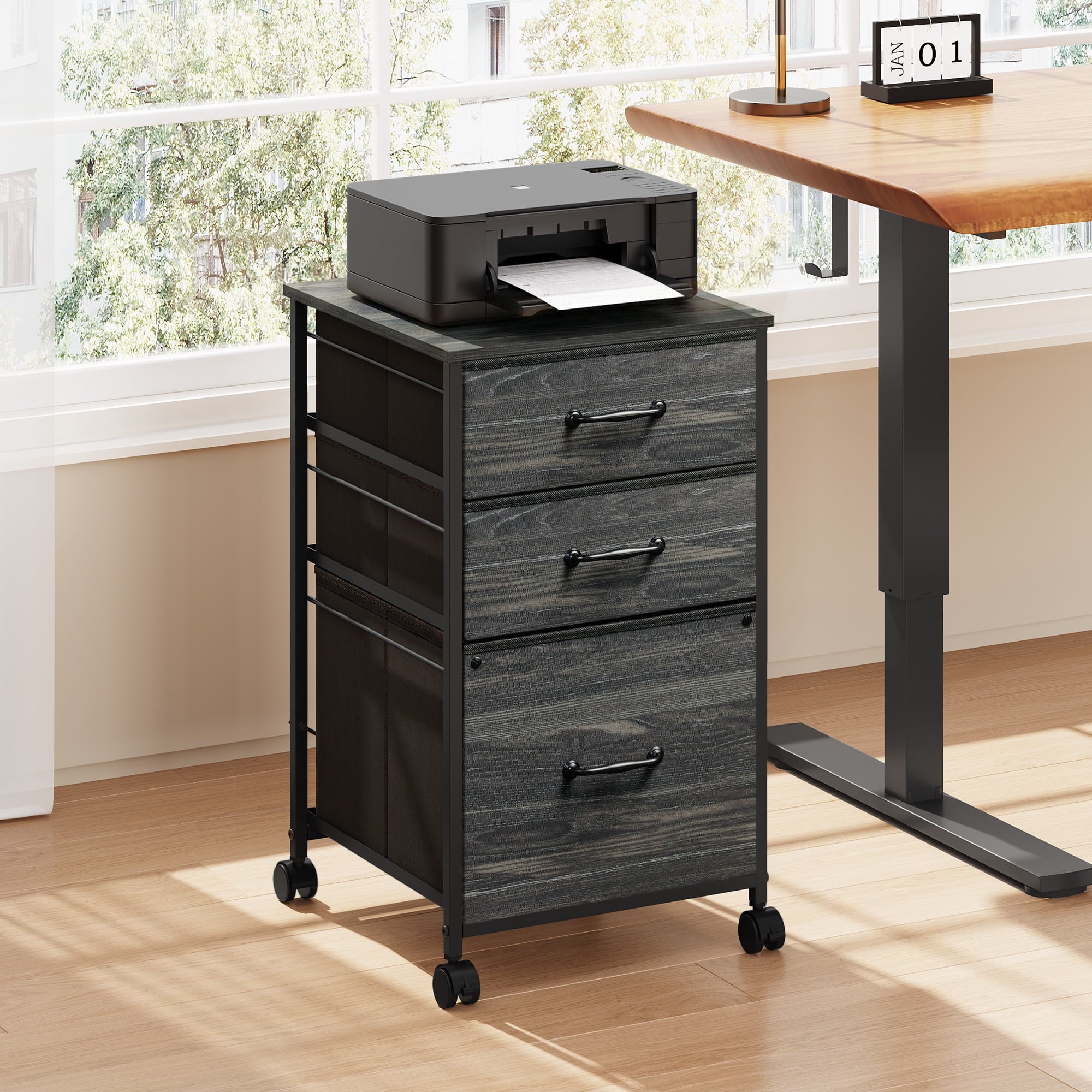 GALAXHERO 3 Drawers Mobile File Cabinet, Desk Table Cabinet Fits A4/Letter Size, Home Office Furniture,  Wood Grain