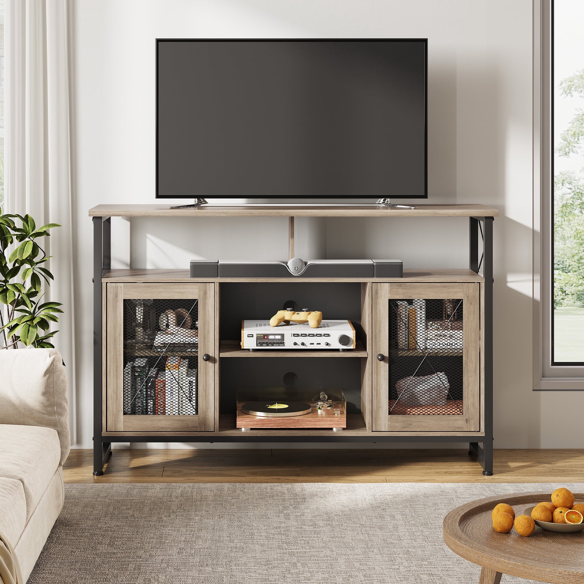 GALAXHERO Tall TV Stand for TVs up to 55", Farmhouse Industrial Entertainment Center with Storage, Media Console for Living Room Bedroom
