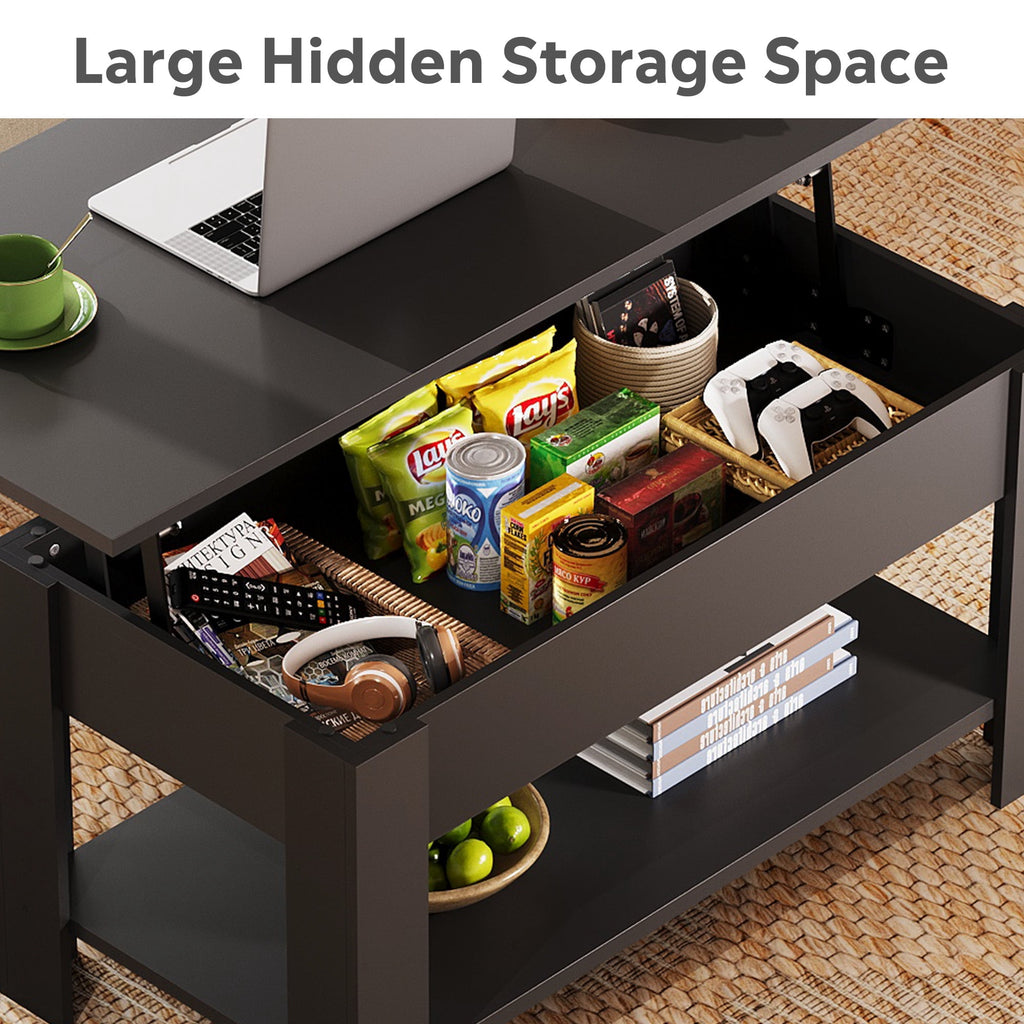 GALAXHERO 39" Lift Top Coffee Table with Storage Shelf & Hidden Compartment and Lifting Top for Home Living Room Office and Reception Room
