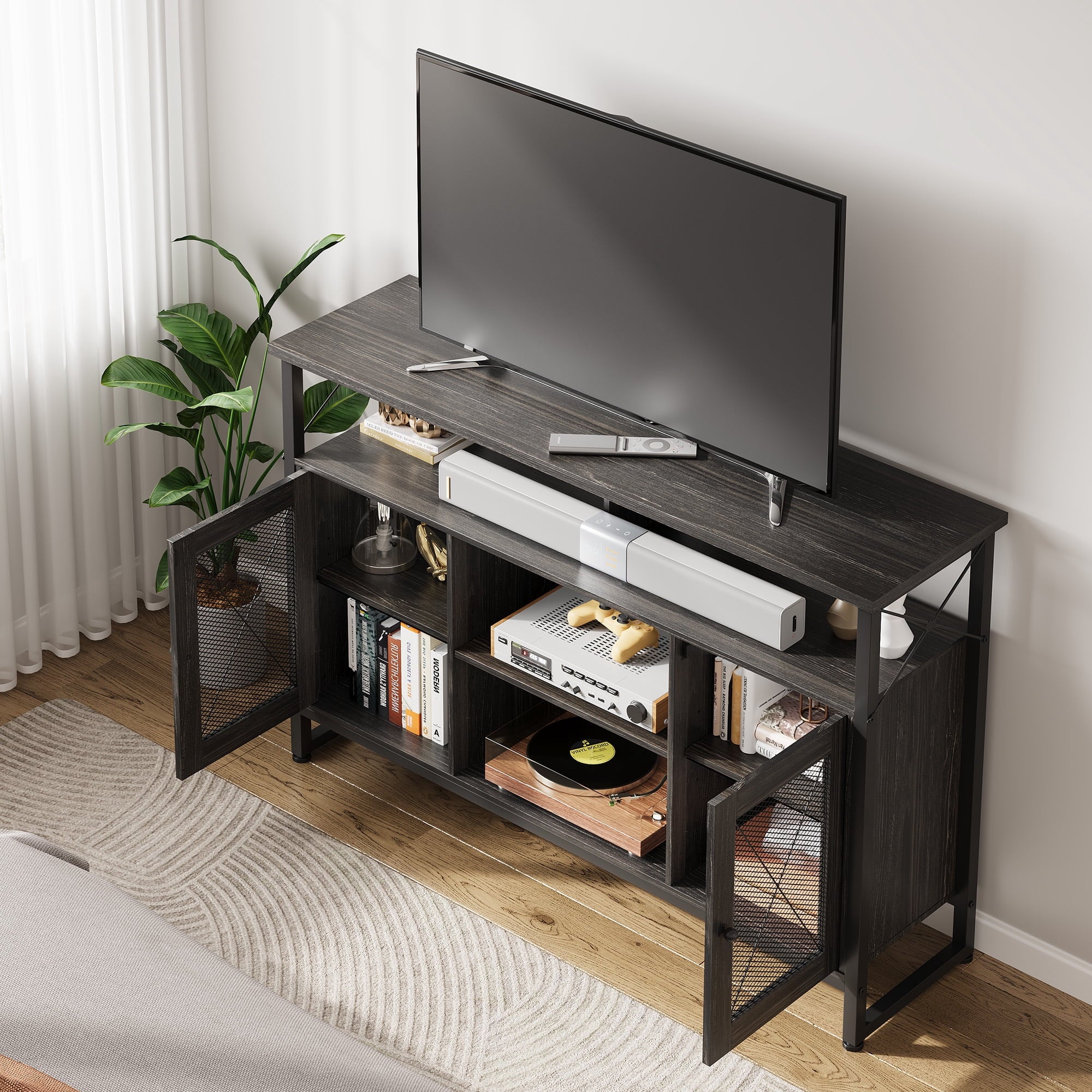 GALAXHERO Tall TV Stand for TVs up to 55", Farmhouse Industrial Entertainment Center with Storage, Media Console for Living Room Bedroom