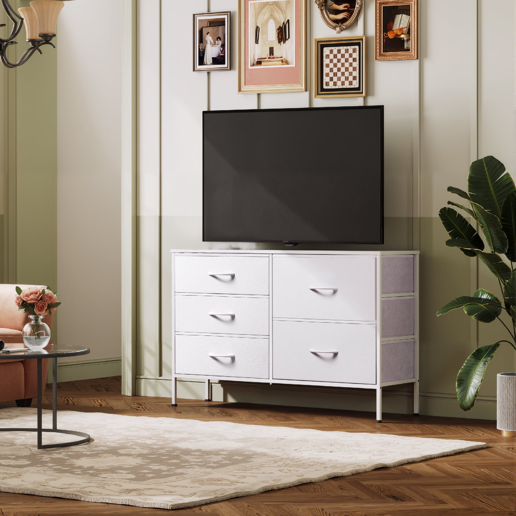 GALAXHERO 5 Drawer Dresser for Bedroom, Wide Chest of Drawers Nightstand Storage Organizers with Wood Top for Living Room, Hallway