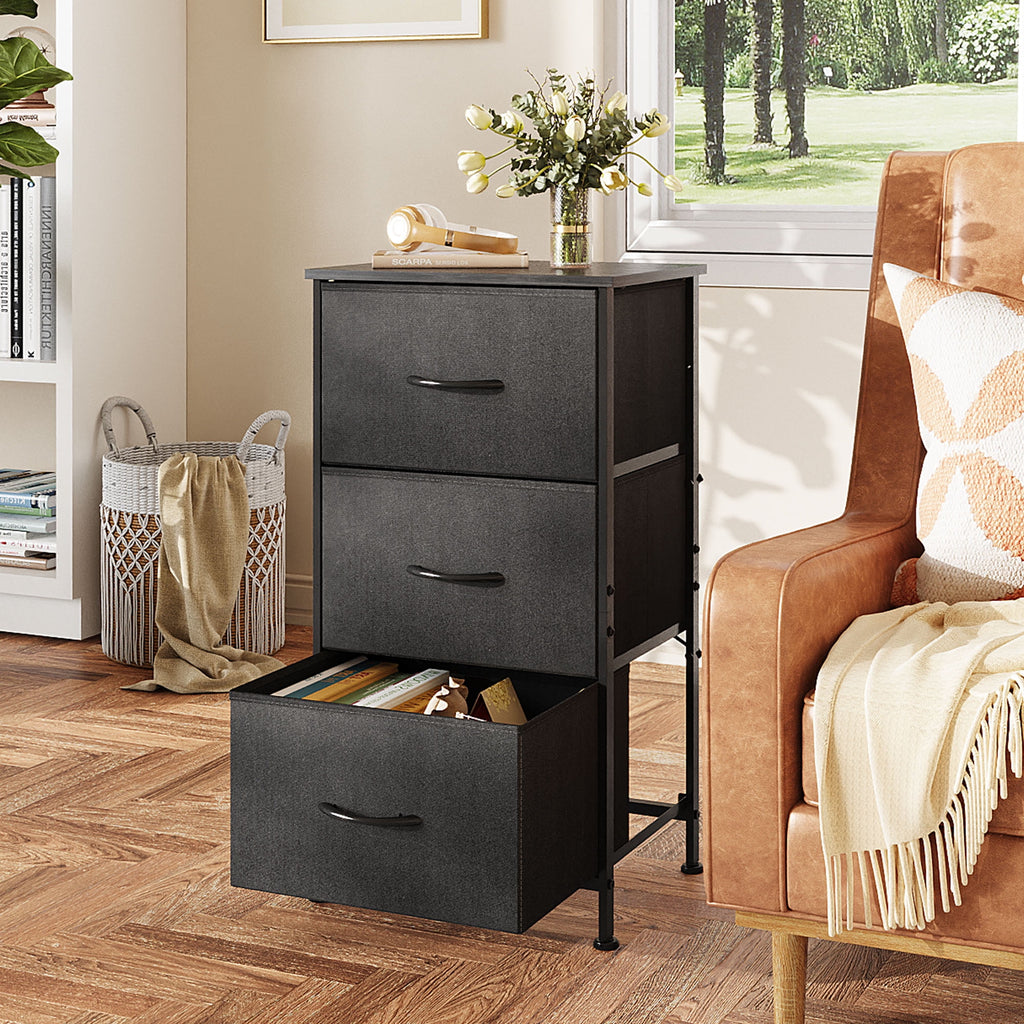 GALAXHERO 3 Drawer Nightstand, Fabric Storage Dresser Sturdy Steel Frame with Wood Top
