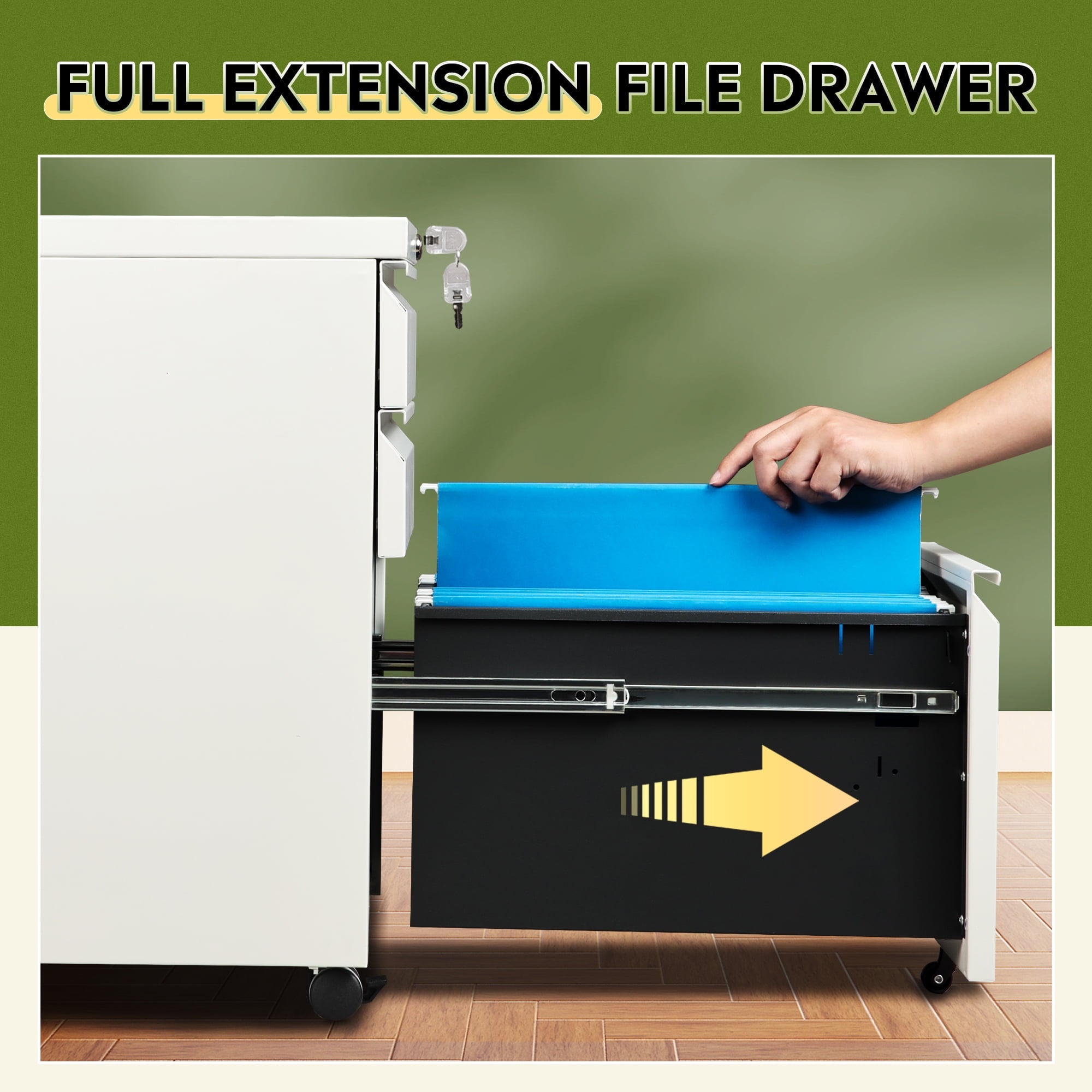 GALAXHERO 3 Drawer Metal File Cabinet with Lock, Mobile Printer Cabinet & Small Under Desk Filing Cabinet for Home Office, Fits Legal/Letter/A4