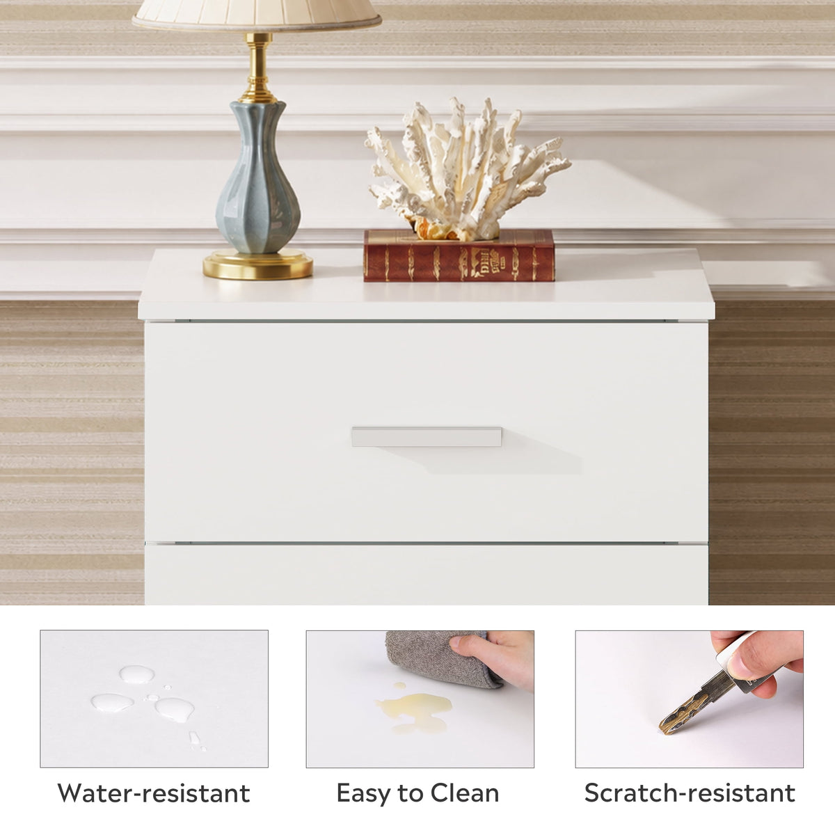 GALAXHERO 3 Drawer Night Stands for Bedroom, Tall Nightstand with Storage Cabinets, Wooden Bedside Table for Living Room Dorm