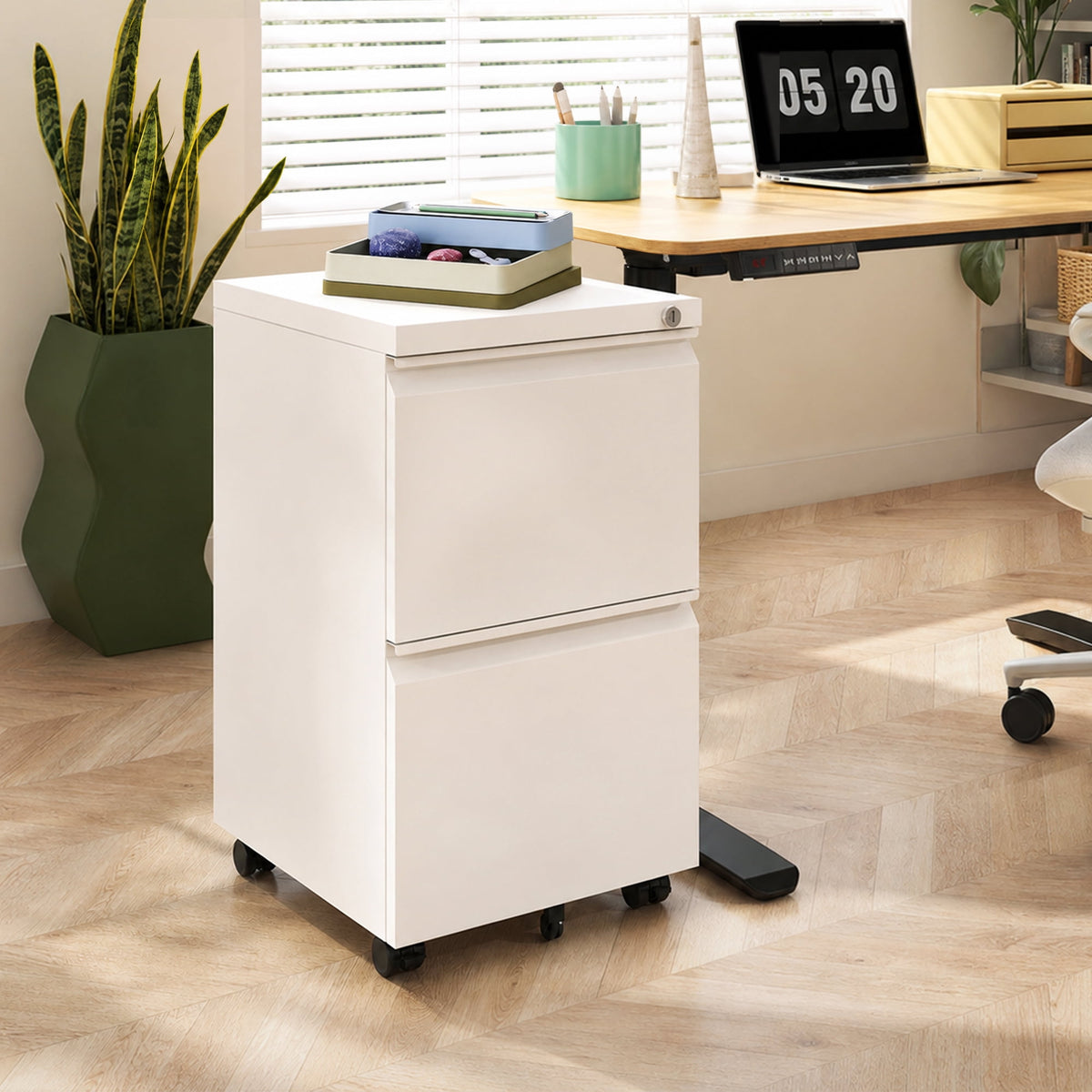 GALAXHERO 2 Drawer Metal File Cabinet with Lock, Fully Assembled Except Casters, Rolling Filing Cabinet for Home Office, Legal/Letter Size