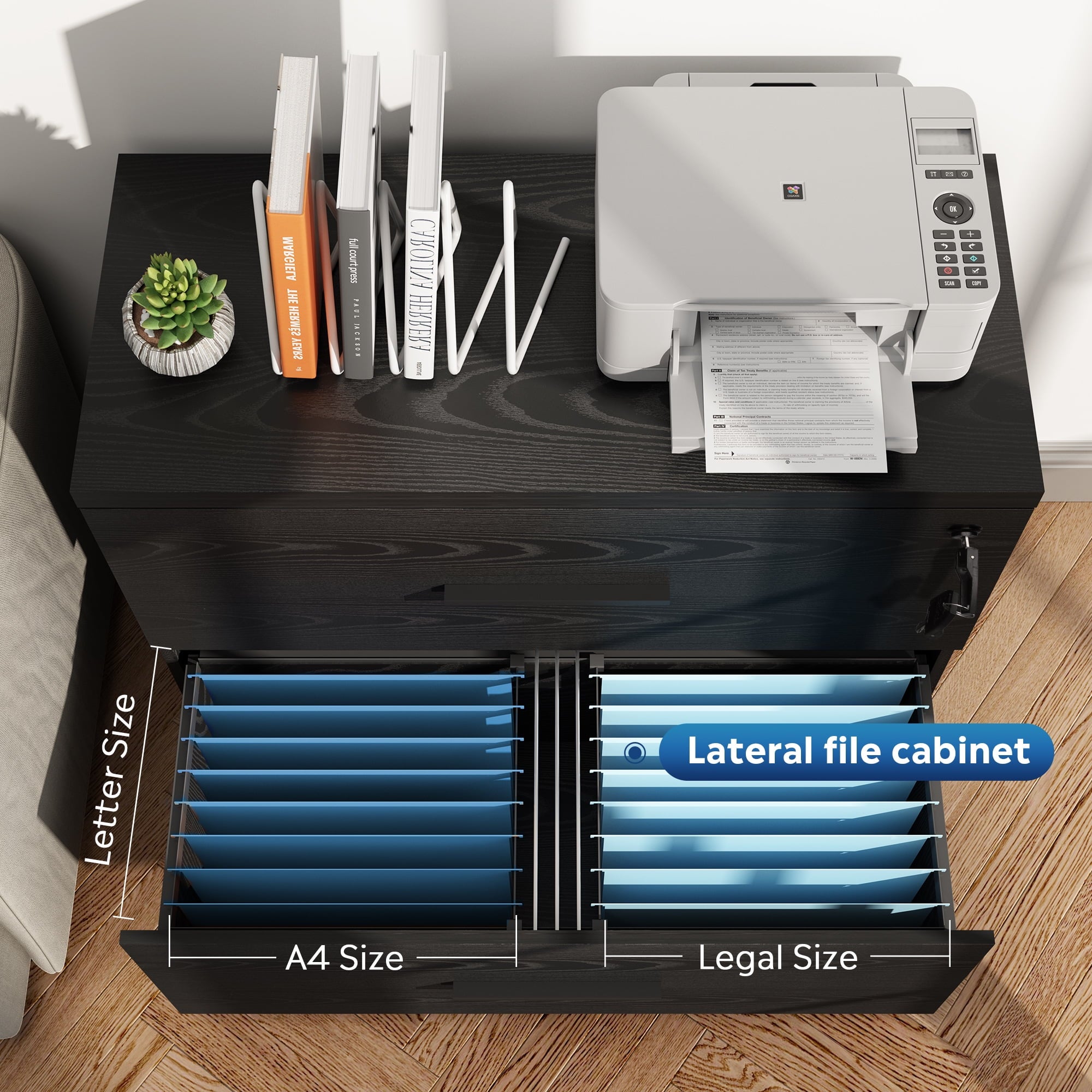 GALAXHERO 2-Drawer Wood Lateral File Cabinet with Lock for Home Office, Black