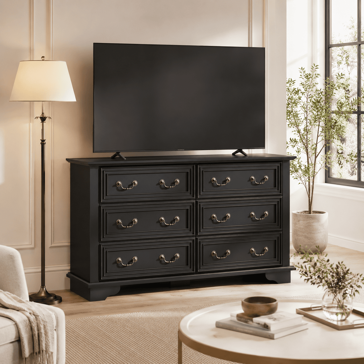 GALAXHERO Farmhouse Wood Dresser for Bedroom, Dresser with 6 Drawers, Chest of Drawers with Roman Metal Handle, TV Stand for 60 inch TV for Living Room, Hallway