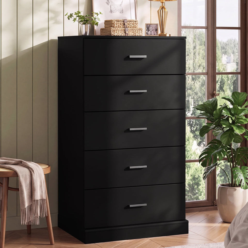 GALAXHERO 5 Drawers Dresser, Chest of Drawers for Bedroom, Tall Wood Storage Cabinet with Metal Handle for Living Room, Closet, Hallway