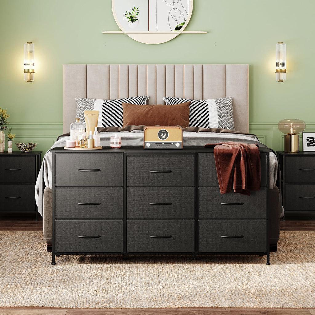 GALAXHERO 9 Drawers Dresser for Bedroom, 54''W  Fabric Dresser with Wood Top, TV Stand for 65'' TV, Wide Chest of Drawers for Closet, Living Room