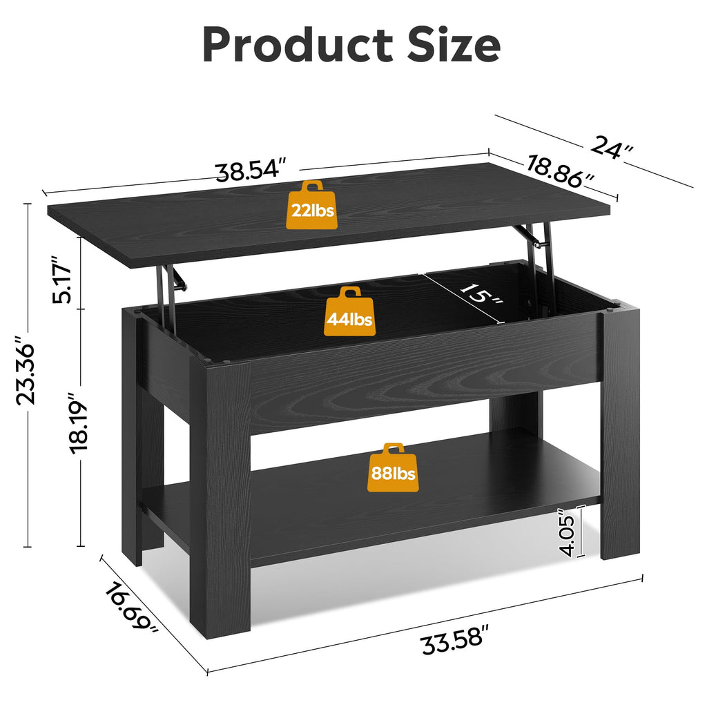GALAXHERO 39" Lift Top Coffee Table with Storage Shelf & Hidden Compartment and Lifting Top for Home Living Room Office and Reception Room