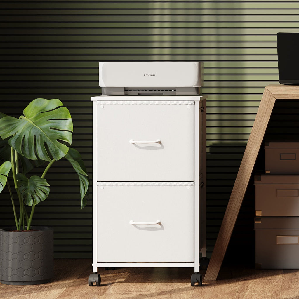 GALAXHERO 2 Drawer File Cabinet, Rolling Printer Stand Filing Cabinets for Home Office, Fabric Vertical File Cabinet Fits A4 or Letter Size, Wood Grain Print