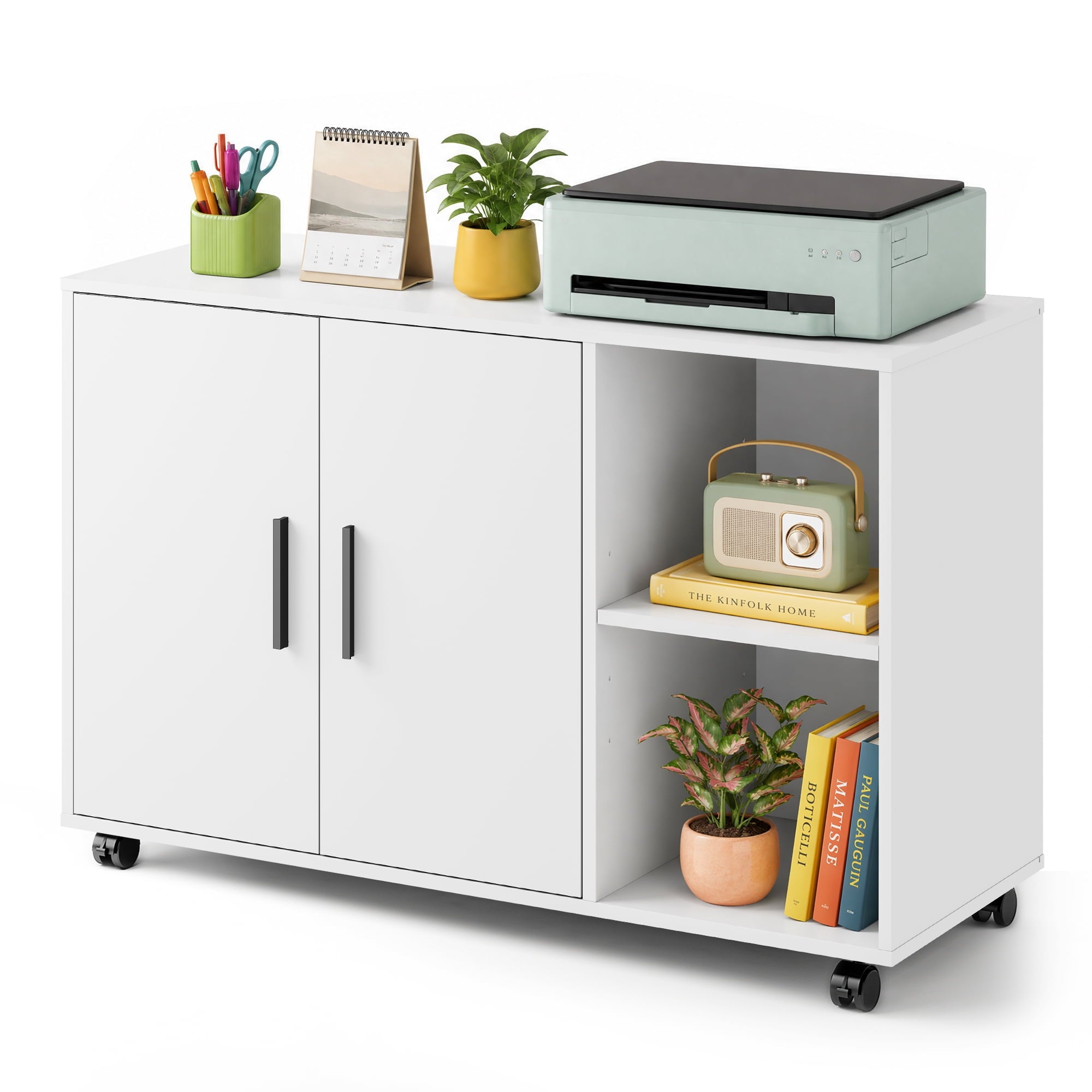 GALAXHERO Wood Storage Cabinets with Doors and Shelves, Lateral File Cabinet & Printer Stand with Storage for Home Office