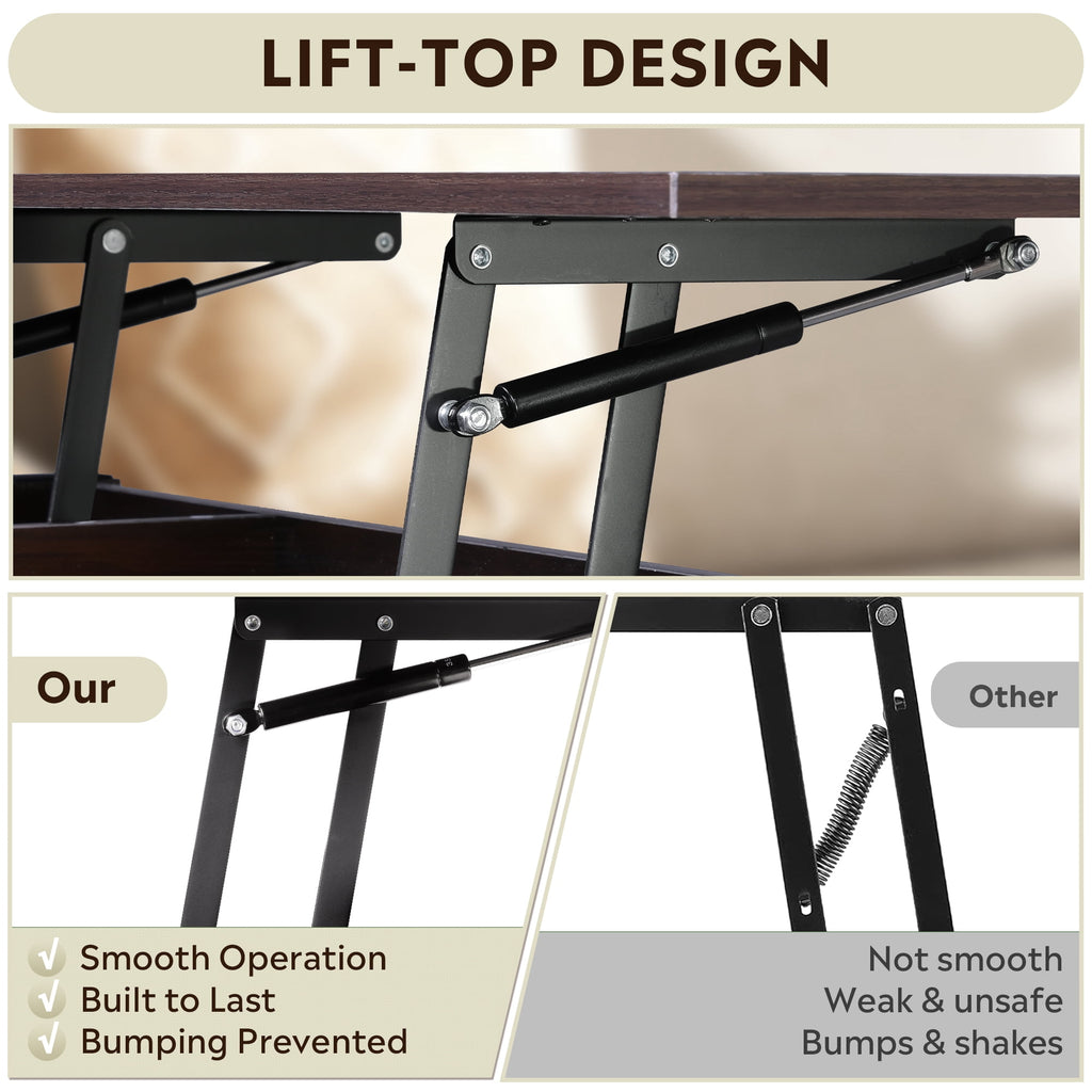 GALAXHERO Lift Top Coffee Table for Living Room Table with 2 Drawers & LED Light & Large Storage and Open Shelf
