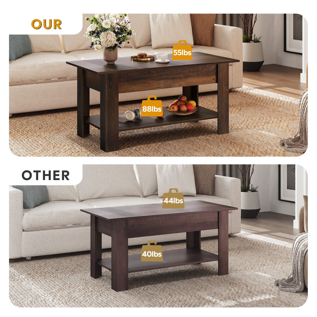GALAXHERO 39" Lift Top Coffee Table with Storage Shelf & Hidden Compartment and Lifting Top for Home Living Room Office and Reception Room
