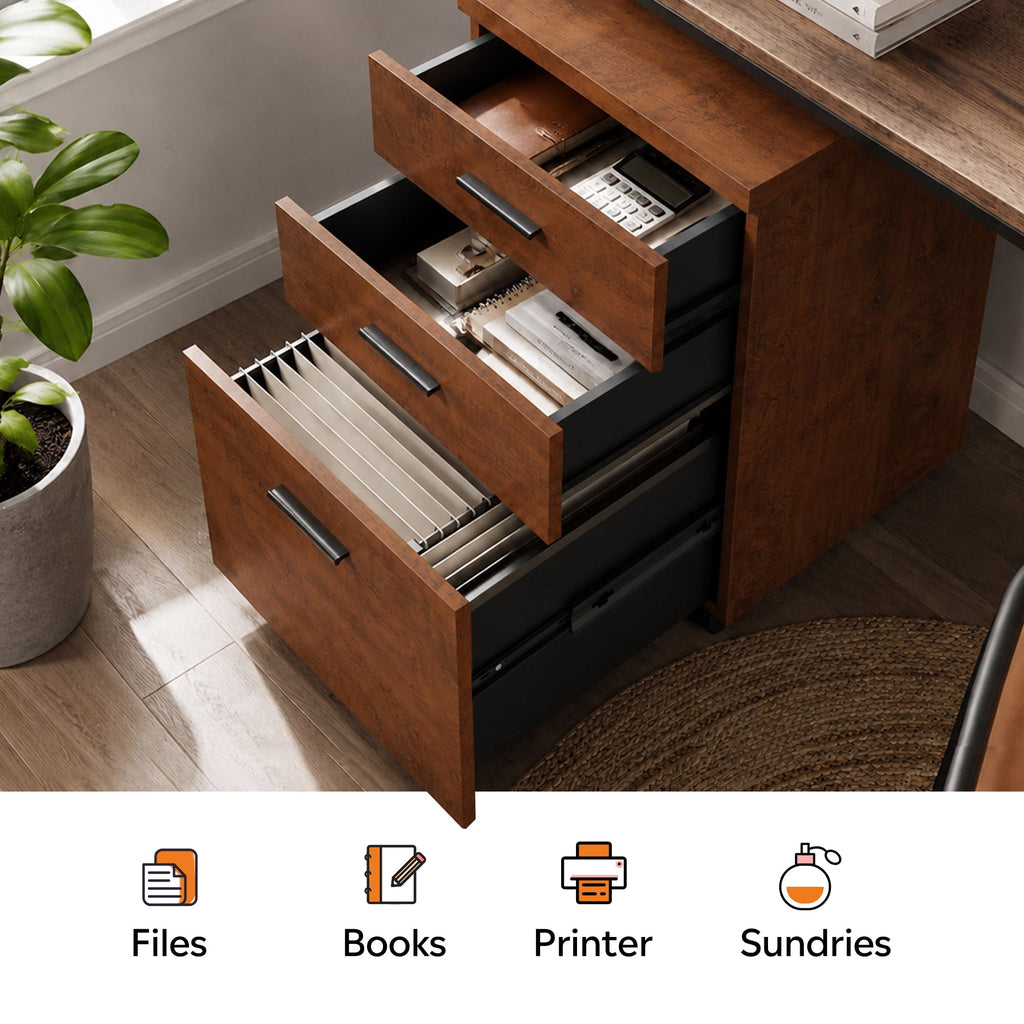 GALAXHERO 3 Drawer Storage Cabinet, Wood Rolling File Cabinet with Whells, Printer Stand Filing Cabinet for Home Office, Fit Letter/A4/Legal