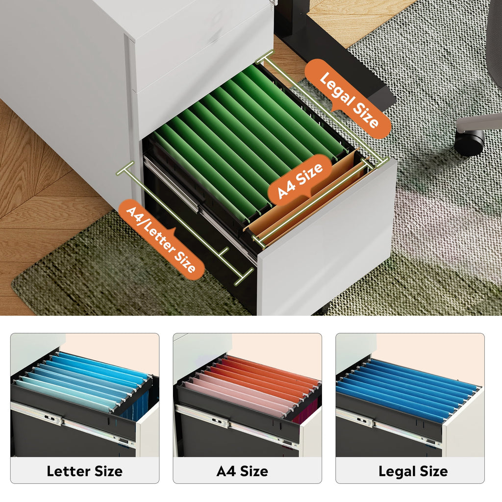GALAXHERO 3 Drawer File Cabinet, Fully Assembled Except Casters, Metal Under Desk Cabinet with Lock, Rolling Filing Cabinet for Home Office, Legal/Letter Size
