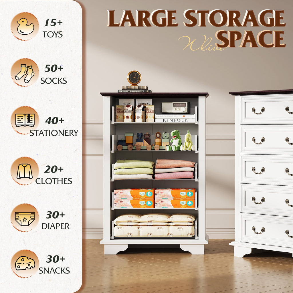 GALAXHERO Farmhouse 5 Drawers Dresser for Bedroom, Tall Wood Dresser with Roman Metal Handle, Chest of Drawers for Living Room, Hallway, Closet
