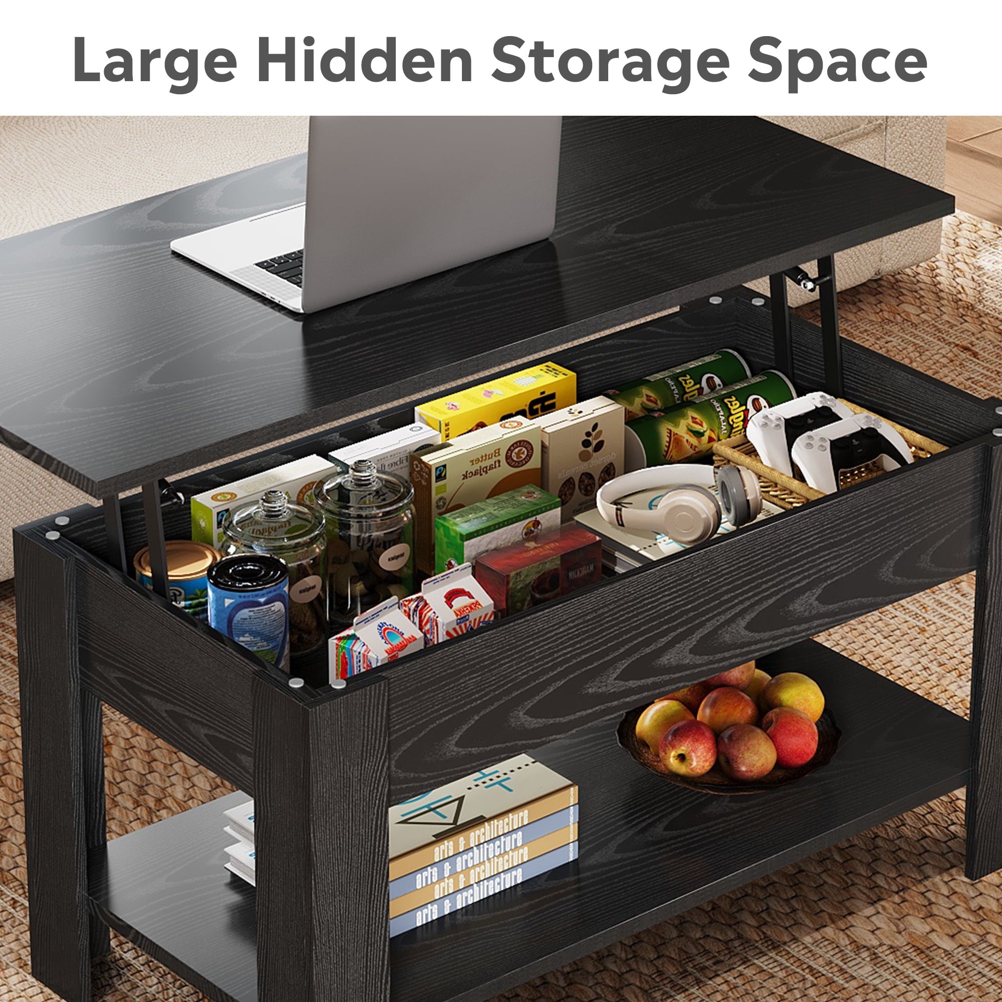 GALAXHERO 39" Lift Top Coffee Table with Storage Shelf & Hidden Compartment and Lifting Top for Home Living Room Office and Reception Room