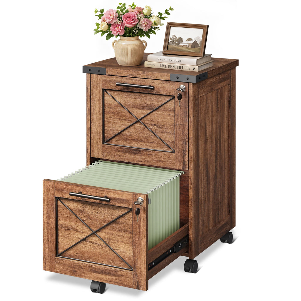 GALAXHERO 2 Drawer File Cabinet with Lock, Under Desk Filing Cabinets, Mobile Printer Stand for Home Office, Wood Storage Organizer Fit Letter/A4 Size