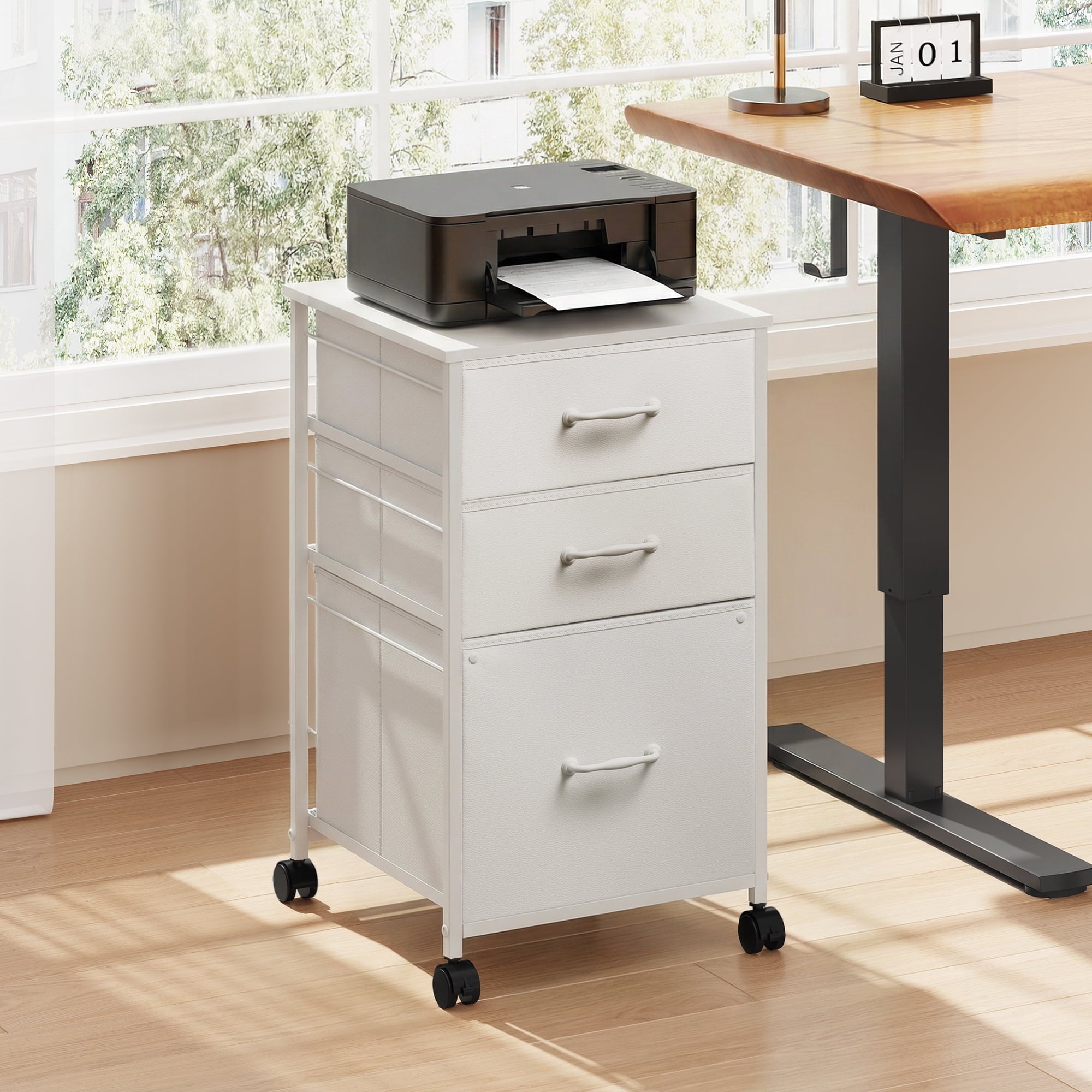 GALAXHERO 3 Drawer File Cabinet, Rolling Printer Stand Filing Cabinets for Home Office, Fabric Vertical File Cabinet Fits A4 or Letter Size