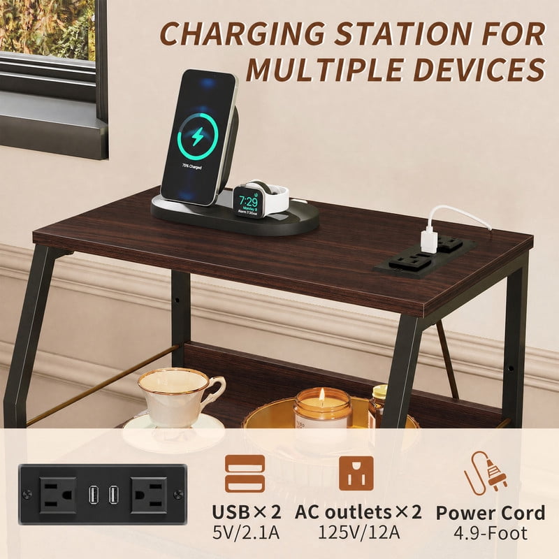 GALAXHERO Dresser for Bedroom, 4 Drawer Nightstand with Charging Station,Tall Bedside Table with LED and Open Shelf