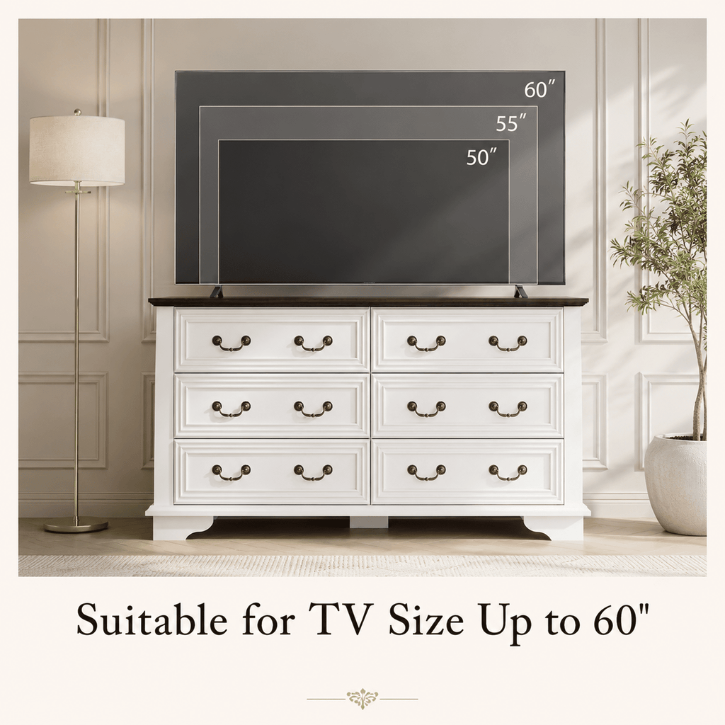 GALAXHERO Farmhouse Wood Dresser for Bedroom, Dresser with 6 Drawers, Chest of Drawers with Roman Metal Handle, TV Stand for 60 inch TV for Living Room, Hallway