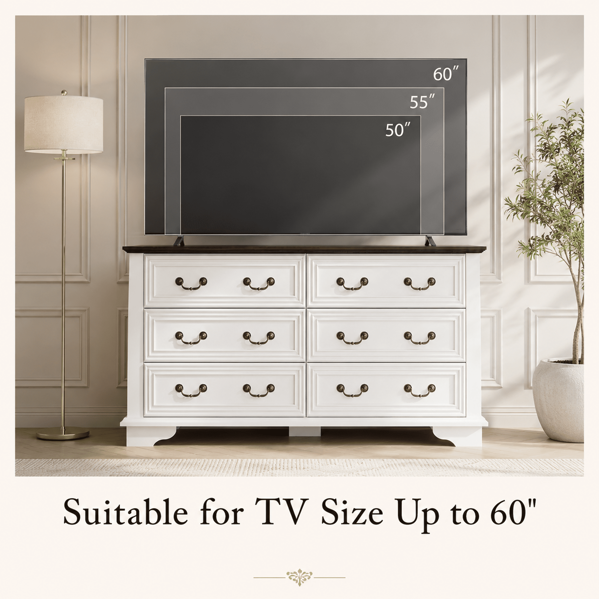 GALAXHERO Farmhouse Wood Dresser for Bedroom, Dresser with 6 Drawers, Chest of Drawers with Roman Metal Handle, TV Stand for 60 inch TV for Living Room, Hallway
