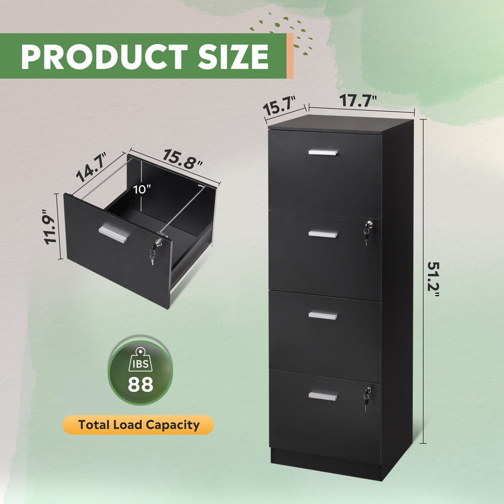 GALAXHERO 4 Drawer File Cabinet, Vertical Filing Cabinet with Lock and Key, Wood Storage Organizer for Home Office, Fit Letter/A4