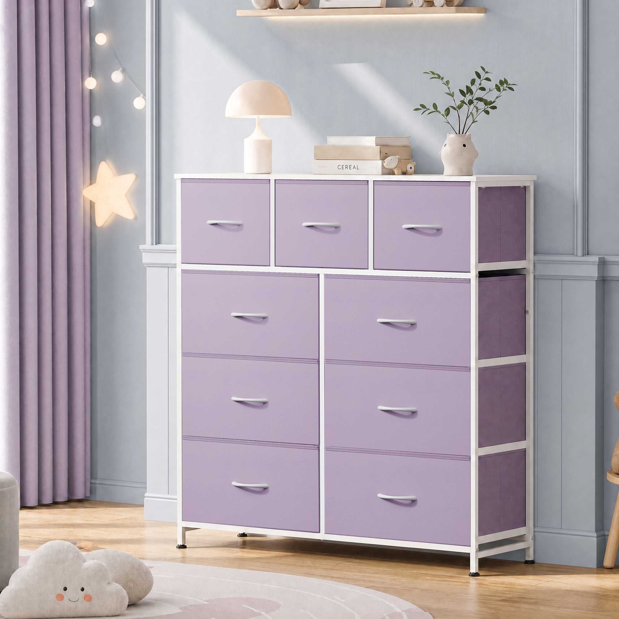 GALAXHERO 9-Drawer Fabric Dresser, Tall Storage Tower for Bedroom, Hallway, Entryway, Closet, Chest Organizer Unit with Fabric Bins, Steel Frame, Wood Top, Wood Grain Print