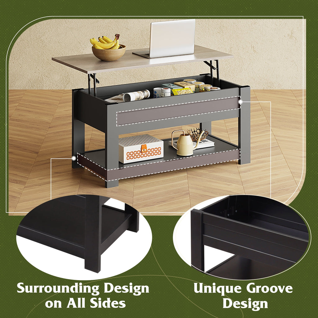 GALAXHERO 39" Lift Top Coffee Table with Hidden Storage and Storage Shelf Lift Up Coffee Table for Living Room