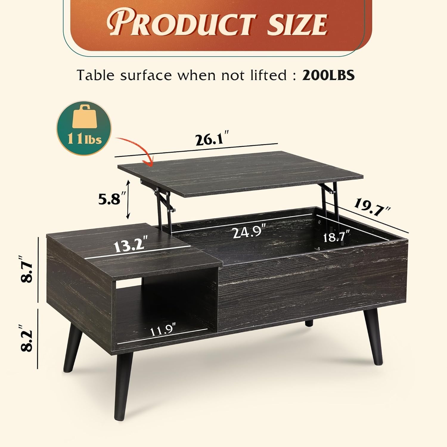 GALAXHERO Lift Top Coffee Table with Storage Small Living Room Table with Storage Shelf & Hidden Compartment