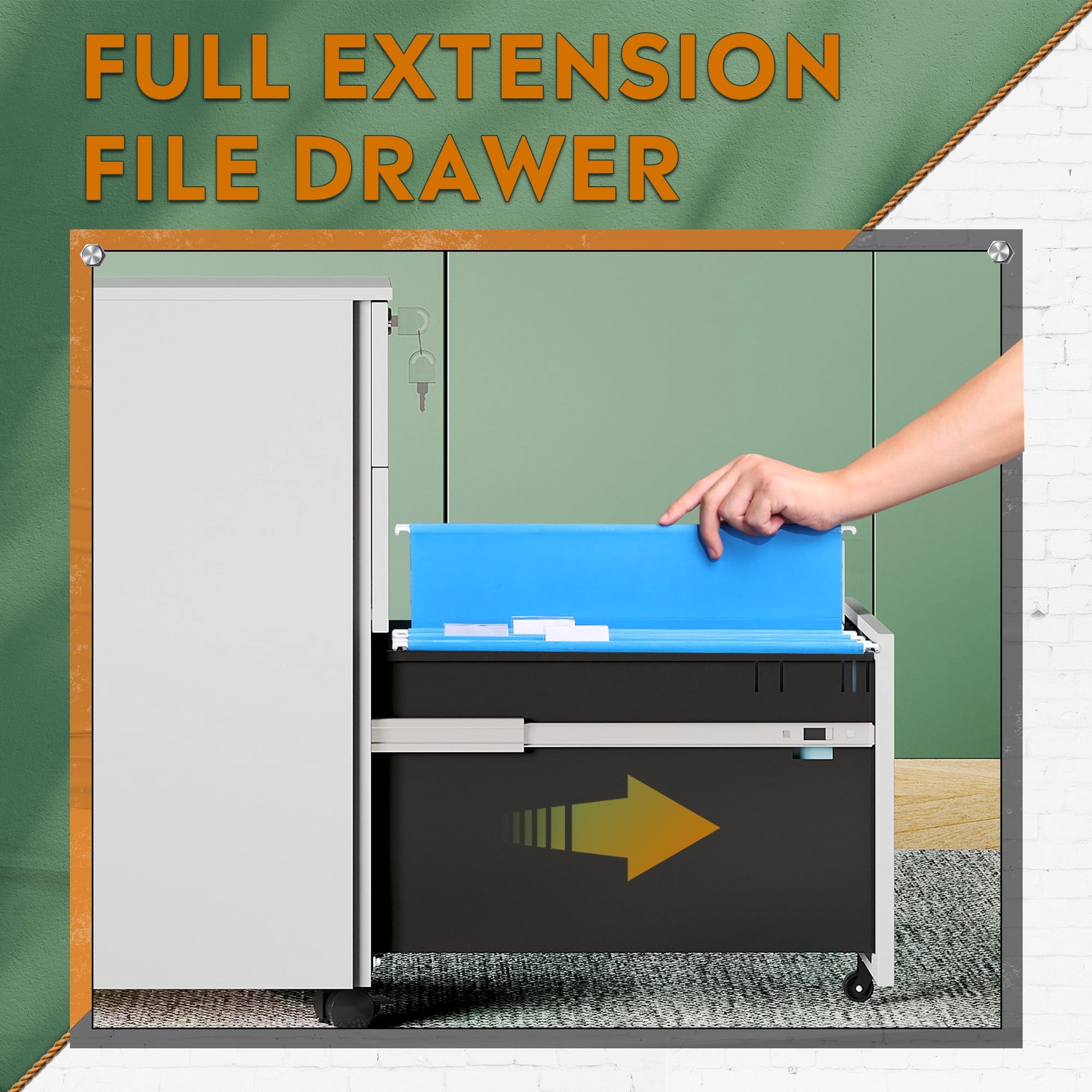 GALAXHERO 3-Drawer File Cabinet, Vertical Metal Filing Cabinet with Lock, Mobile Office Cabinet with Drawers for Home Office, Legal,Letter, A4-Size Files
