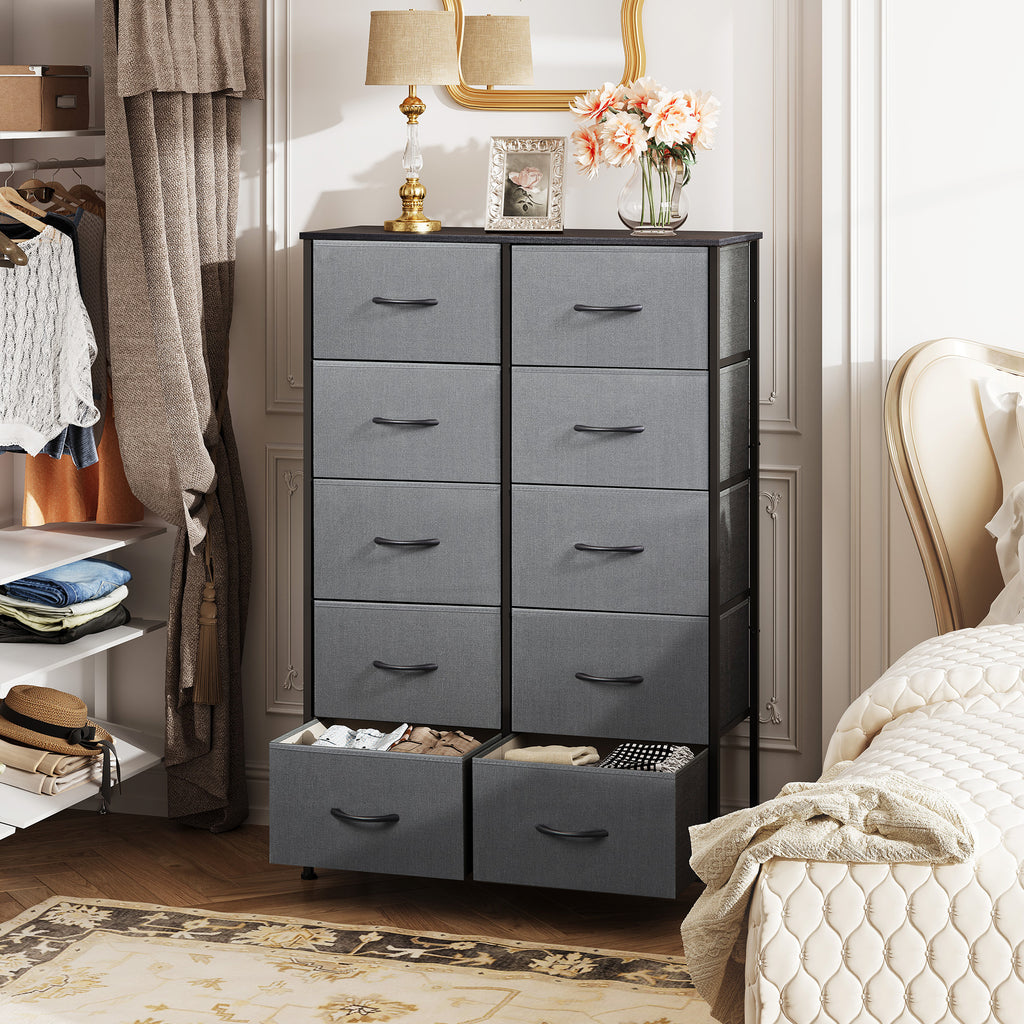 GALAXHERO Tall Dresser 10 Fabric Drawers, Storage Tower with Cabinet, Metal Frame, Wooden Top, Organizer Units for Bedroom, Living Room, Closet, Clothing