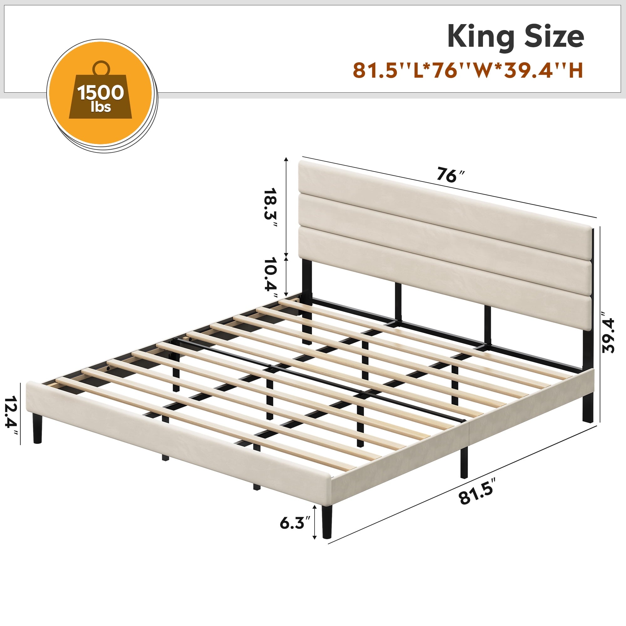 GALAXHERO Upholstered Bed Frame, King Size Bed Frame with Headboard, Platform Bed with Wood Slats, 1500LBS Mattress Foundation, No Box Spring Needed, Easy Assembly, Velvet