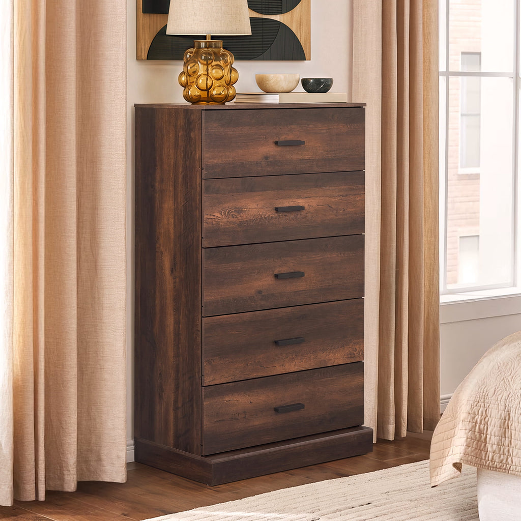 GALAXHERO 5 Drawers Dresser, Chest of Drawers for Bedroom, Tall Wood Storage Cabinet with Metal Handle for Living Room, Closet, Hallway