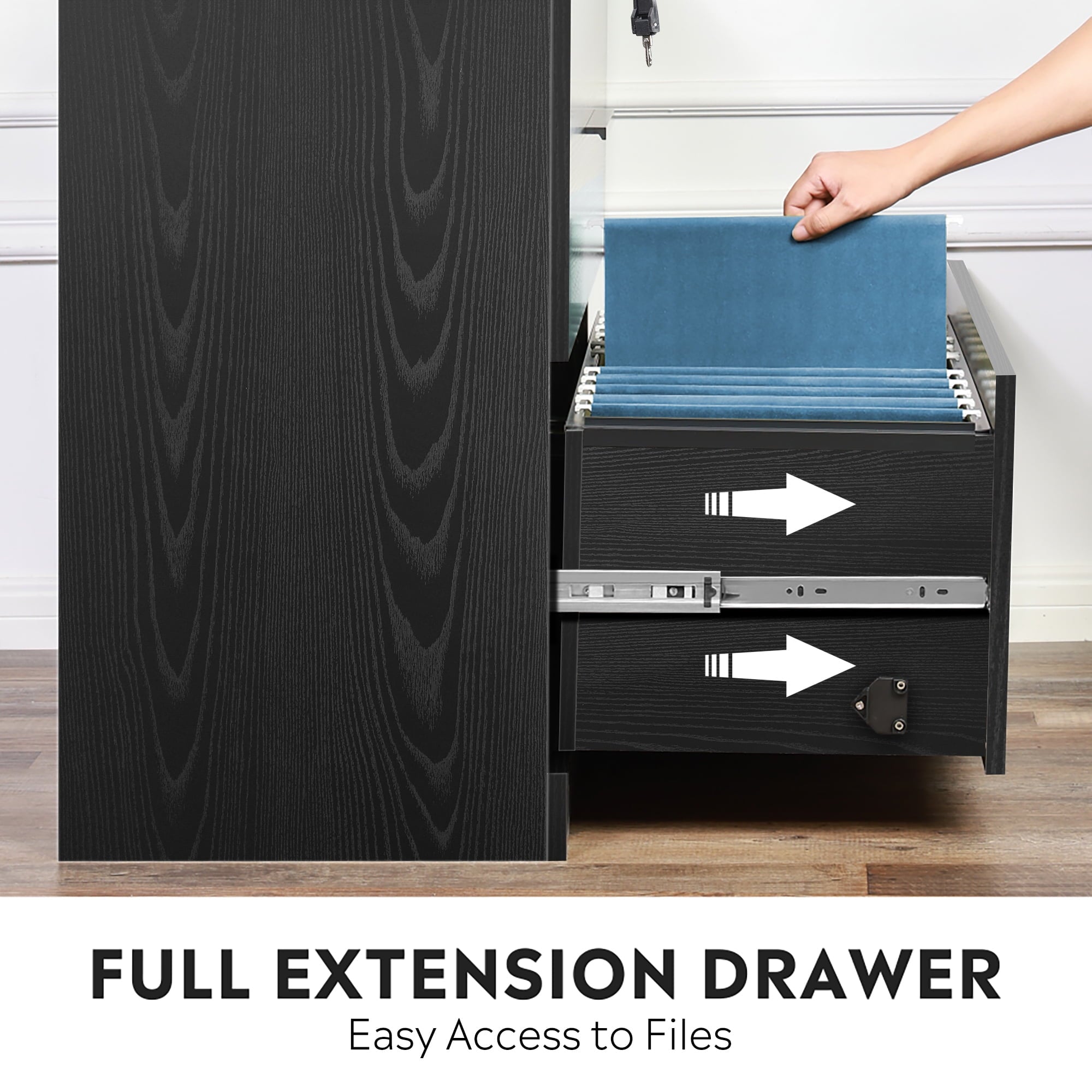 GALAXHERO 2-Drawer Wood Lateral File Cabinet with Lock for Home Office, Black