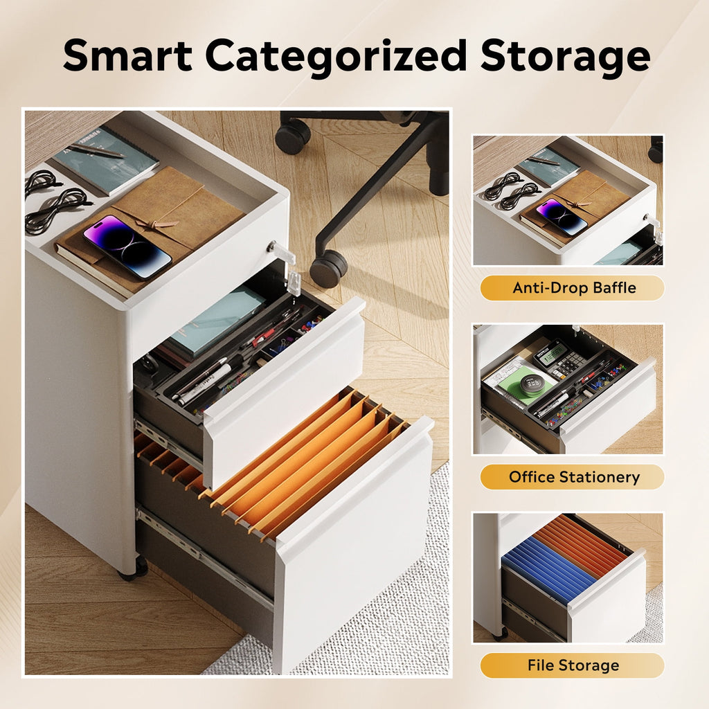 GALAXHERO 2 Drawer File Cabinet with Lock, Metal Storage Organizer with Fence, Mobile Filing Cabinets for Home Office, Fit Letter/A4/Legal Size Files