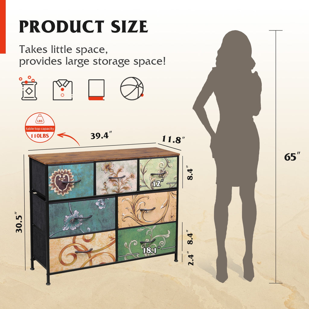 GALAXHERO 7 Drawer Dresser, TV Stands for 45" TV, Chest of Drawers with Fabric Bin for Bedroom, Living Room, Entryway