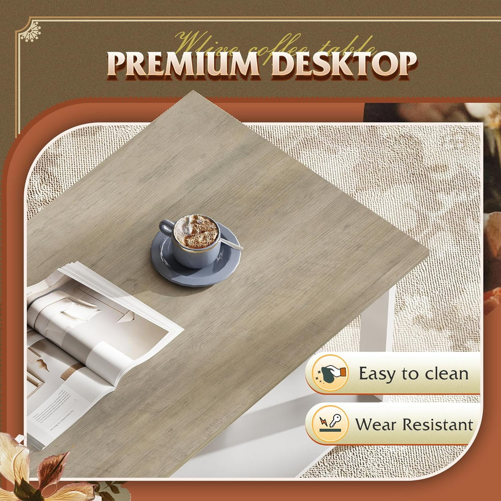 GALAXHERO 39.4" Coffee Table with Storage Shelf Farmhouse Coffee Table with V-Frame Support 2-Tier Wood Rustic Center Table for Living Room, Bedroom & Balcony