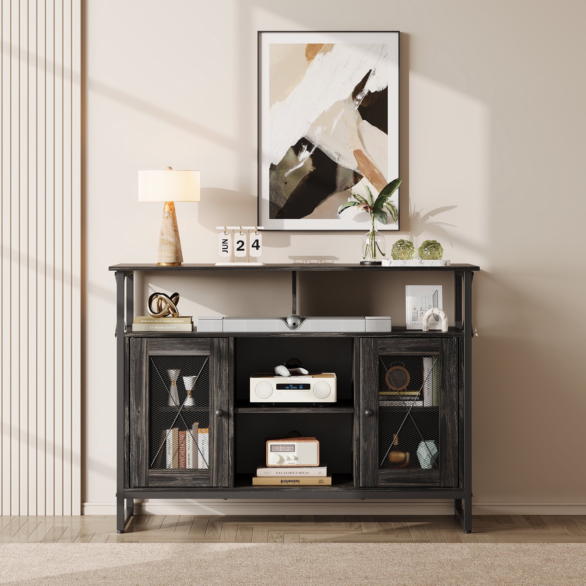GALAXHERO TV Stand for 43 Inch TV Small Entertainment Center with Storage Cabinet & Adjustable Shelves Farmhouse Industrial TV Table for Living Room and Bedroom, 32" TV Console, Rustic Brown