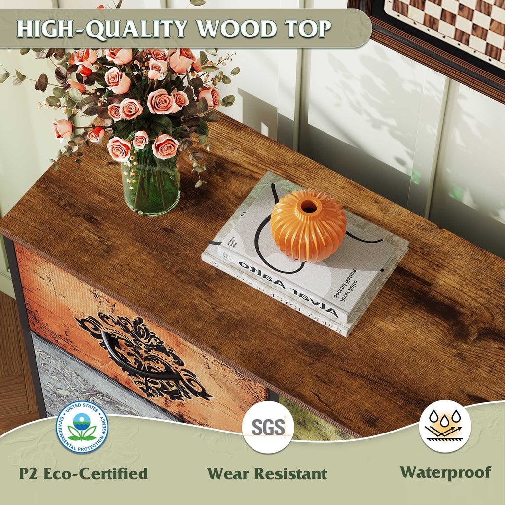 GALAXHERO 8 Drawer Fabric Dresser for Bedroom, Storage Bins Chest of Drawer for Closet, Living Room, Hallway, Wood Grain Print