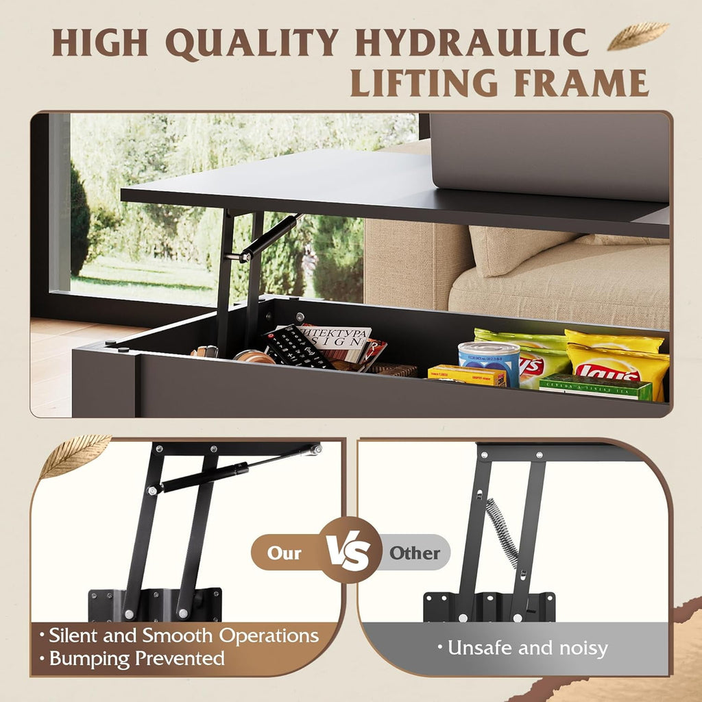 GALAXHERO 39" Lift Top Coffee Table with Storage Shelf & Hidden Compartment and Lifting Top for Home Living Room Office and Reception Room