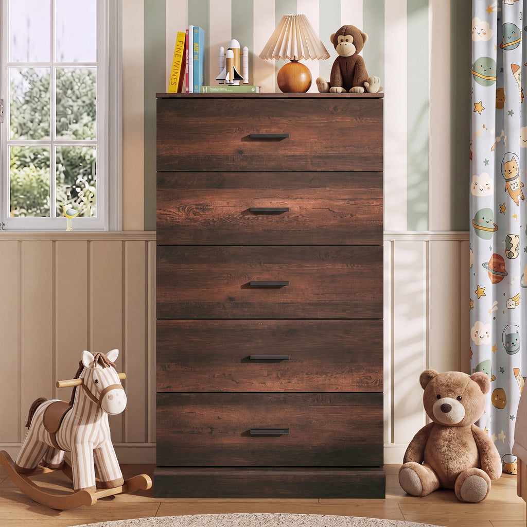 GALAXHERO 5 Drawers Dresser, Chest of Drawers for Bedroom, Tall Wood Storage Cabinet with Metal Handle for Living Room, Closet, Hallway