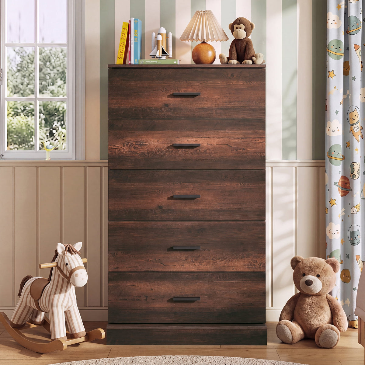 GALAXHERO 5 Drawers Dresser, Chest of Drawers for Bedroom, Tall Wood Storage Cabinet with Metal Handle for Living Room, Closet, Hallway