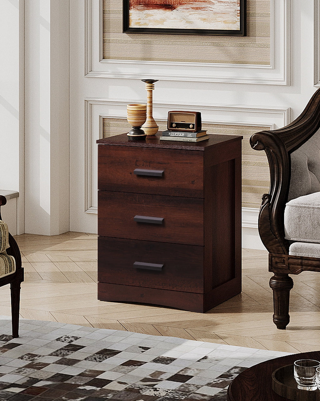 GALAXHERO 3 Drawer Night Stands for Bedroom, Tall Nightstand with Storage Cabinets, Wooden Bedside Table End Table for Living Room