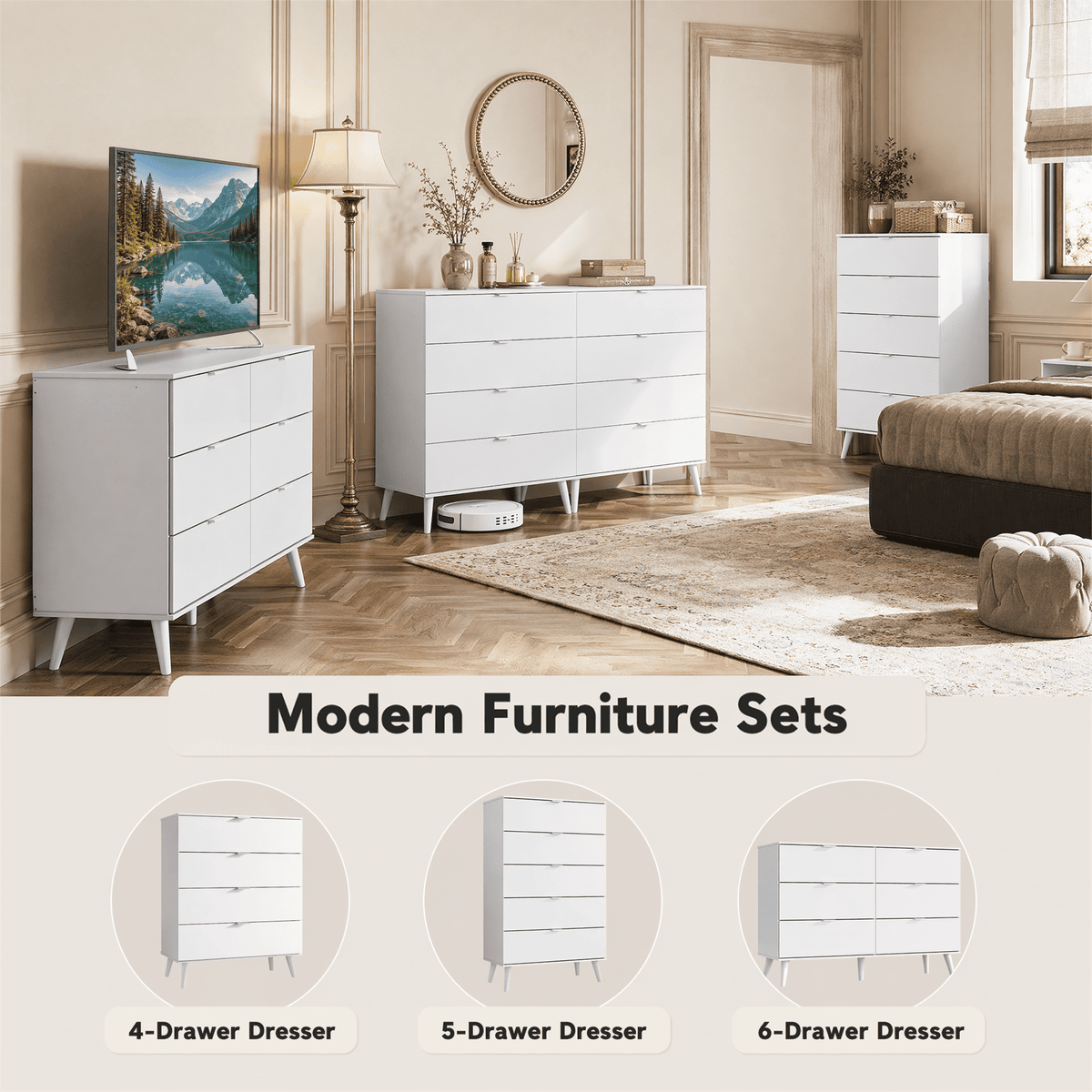 GALAXHERO 4 Drawer Dresser, Modern Chest of Drawers for Bedroom, Tall Wood Storage Organizer for Living Room, Closet, Hallway, Dorm Room