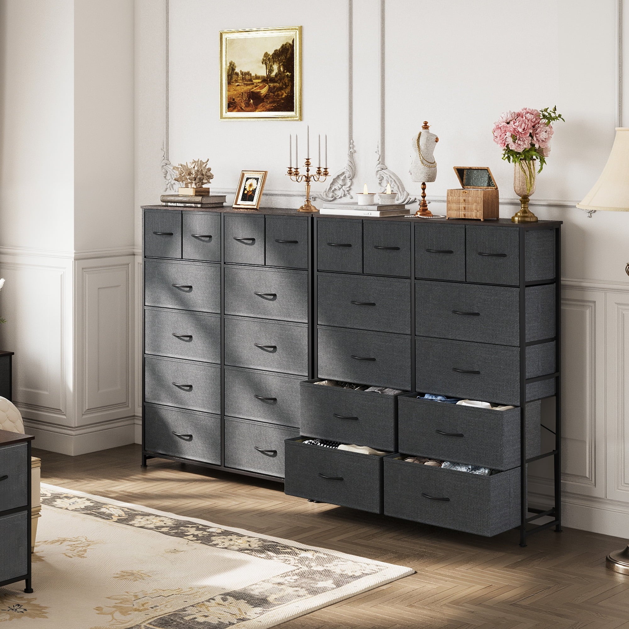 GALAXHERO 12-Drawer Tall Fabric Dresser with Wood Top, Storage Chest of Drawers for Bedroom, Closet