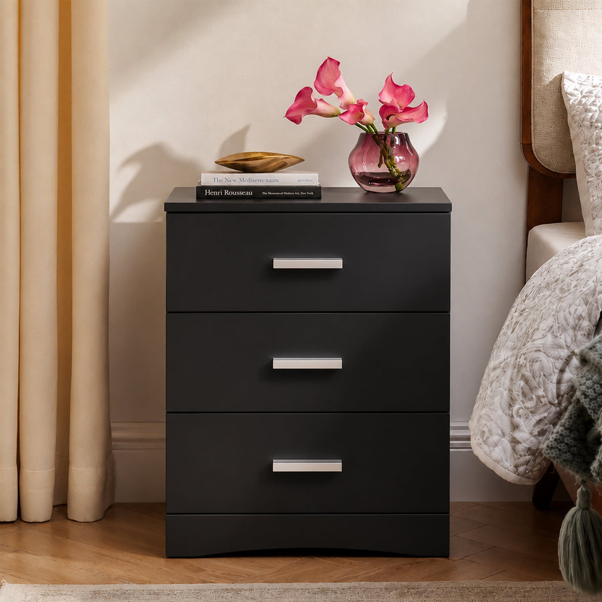 GALAXHERO 3 Drawer Night Stands for Bedroom, Tall Nightstand with Storage Cabinets, Wooden Bedside Table for Living Room Dorm